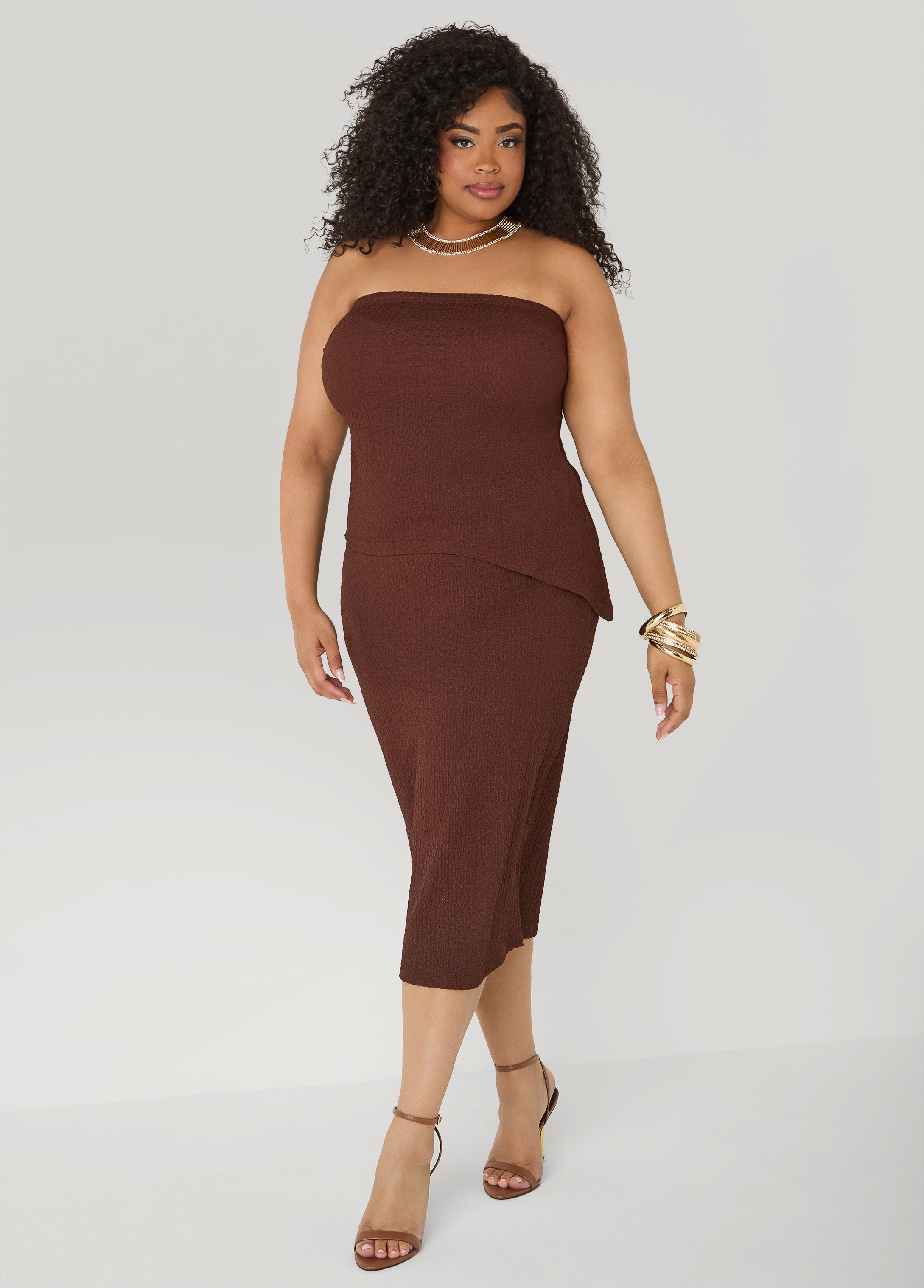 Textured Asymmetric Tube Top Calypso Coral | Ashley Stewart