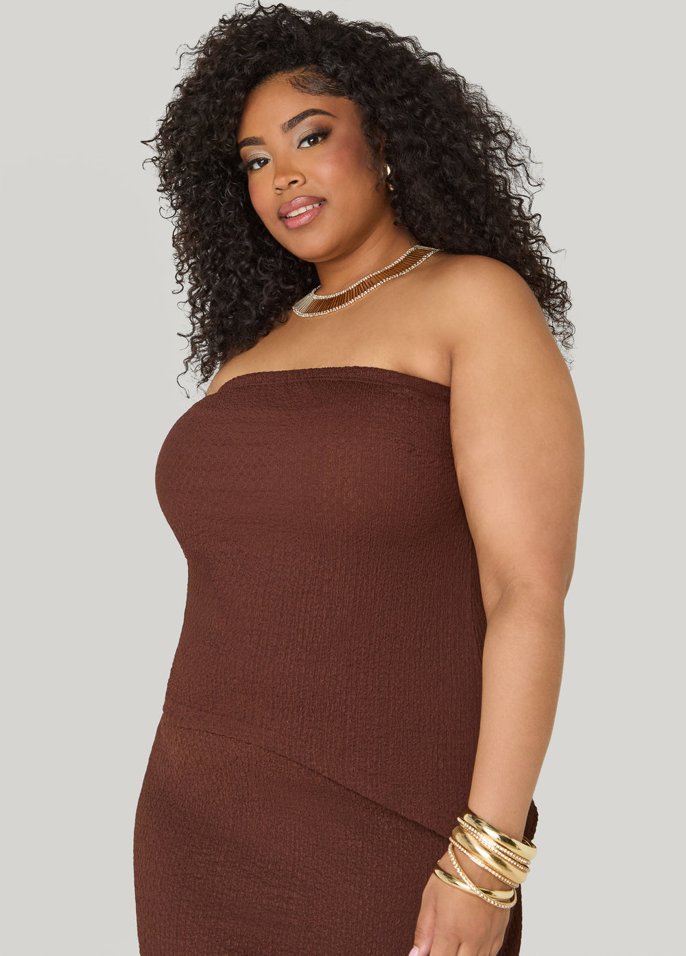 Textured Asymmetric Tube Top Calypso Coral | Ashley Stewart
