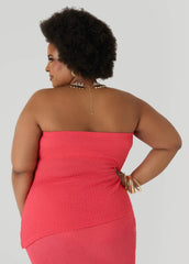 Textured Asymmetric Tube Top Calypso Coral | Ashley Stewart