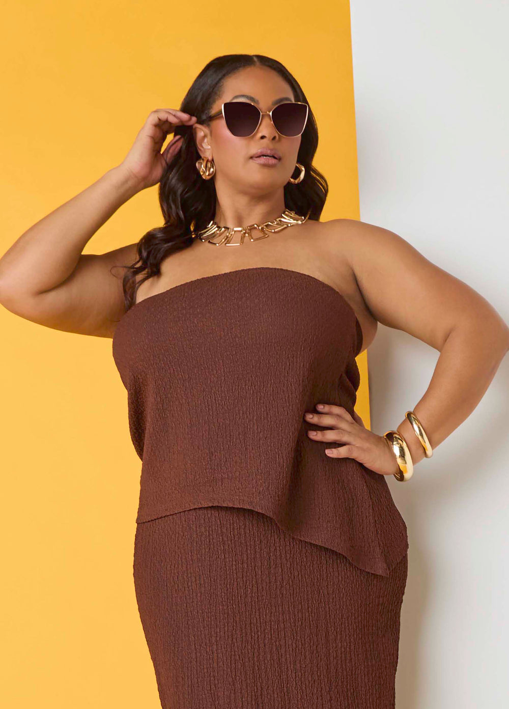 Textured Asymmetric Tube Top Calypso Coral | Ashley Stewart