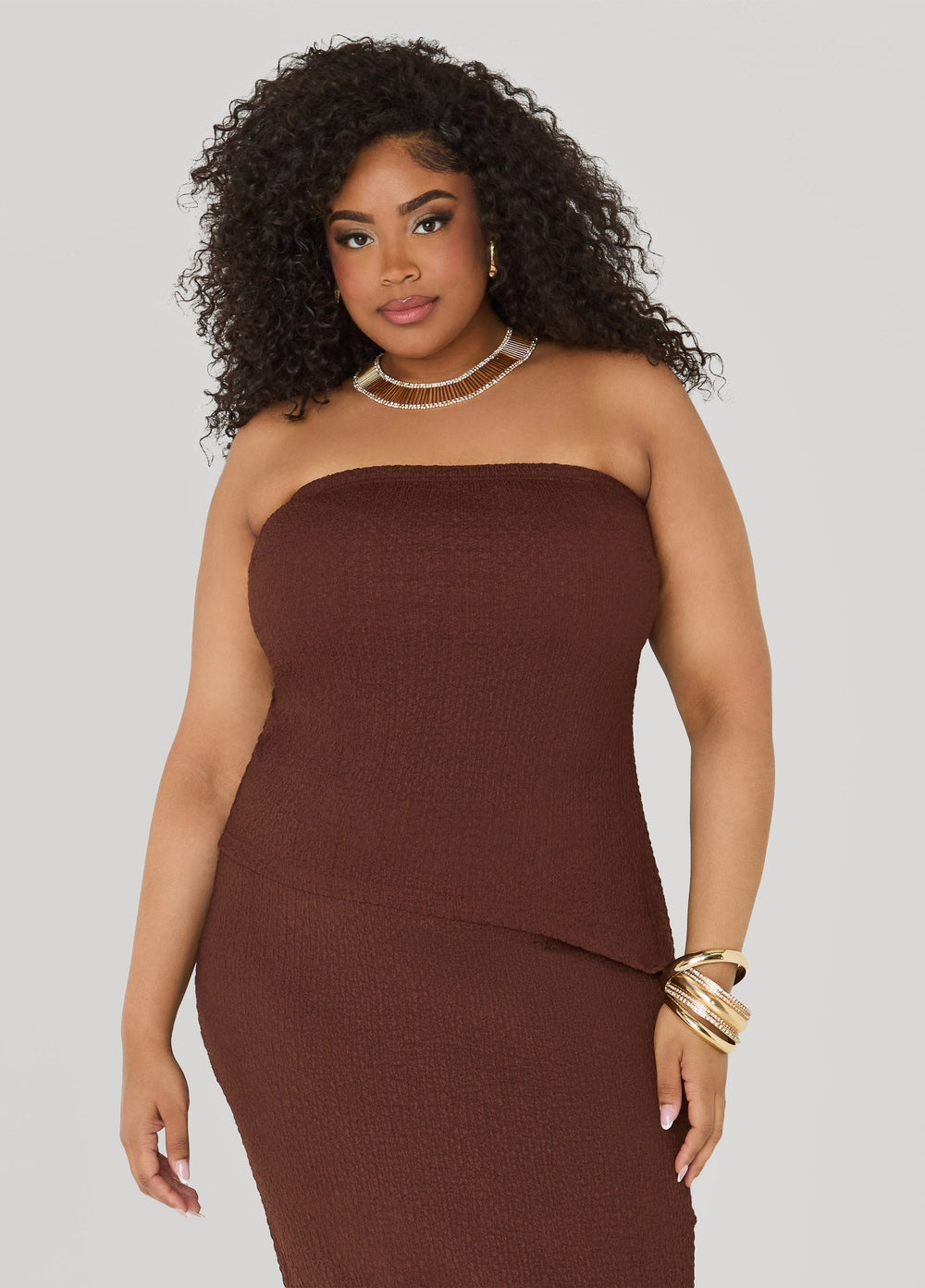 Textured Asymmetric Tube Top Calypso Coral | Ashley Stewart