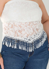 Fringed Floral Lace Tube Top White | Ashley Stewart