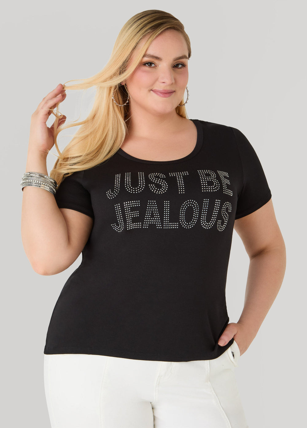 Just Be Jealous Crystal Tee Black | Ashley Stewart
