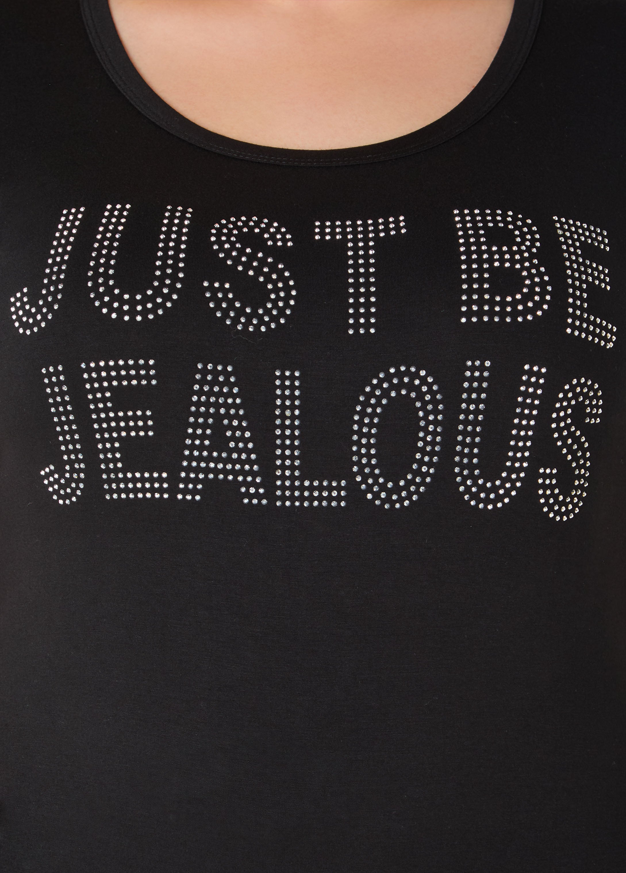 Just Be Jealous Crystal Tee Black | Ashley Stewart