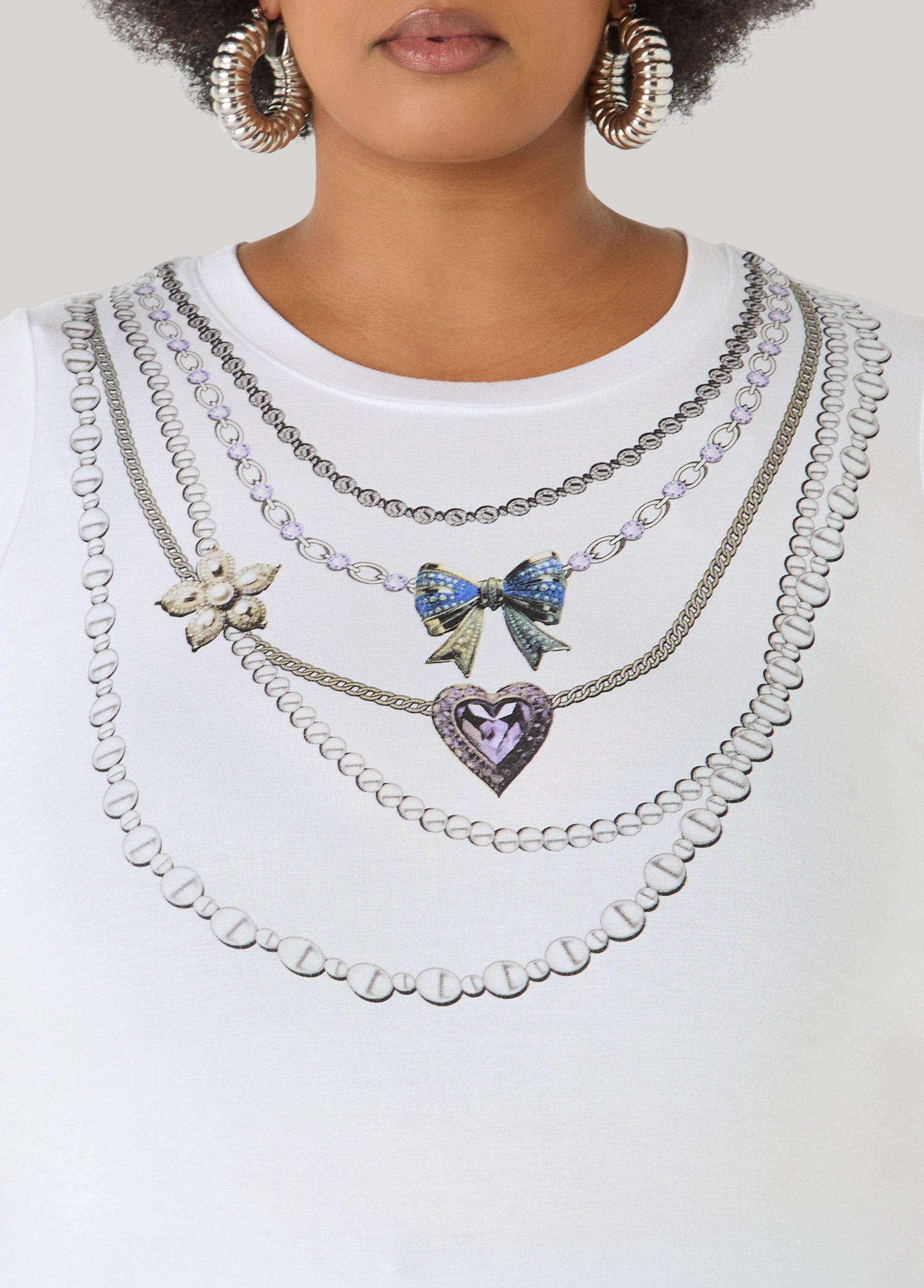 Necklace Graphic Tee White | Ashley Stewart
