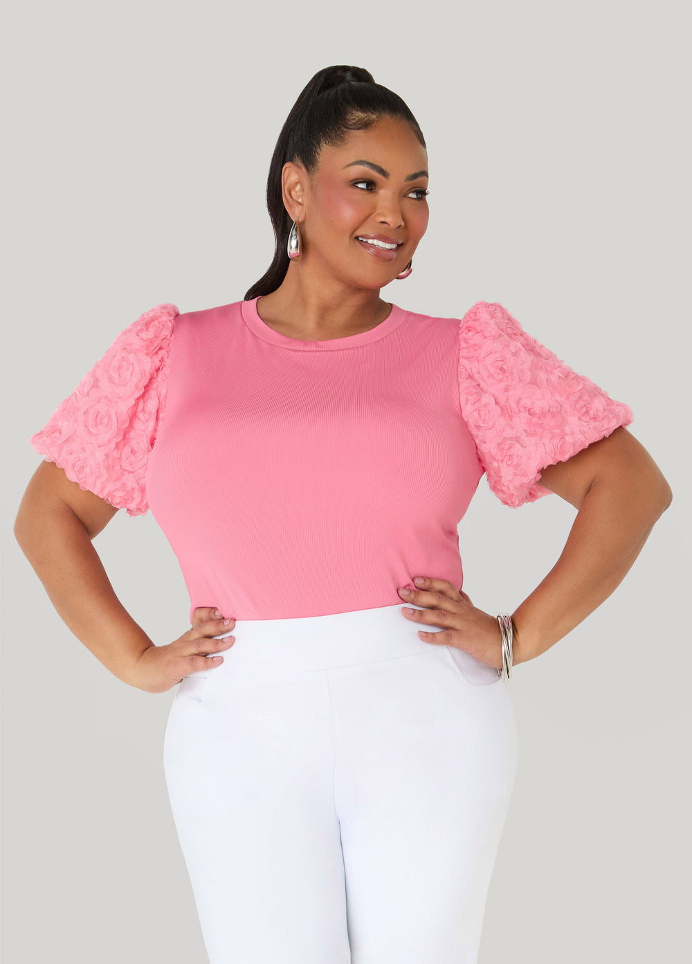 Rosette Puff Sleeved Top Confetti | Ashley Stewart