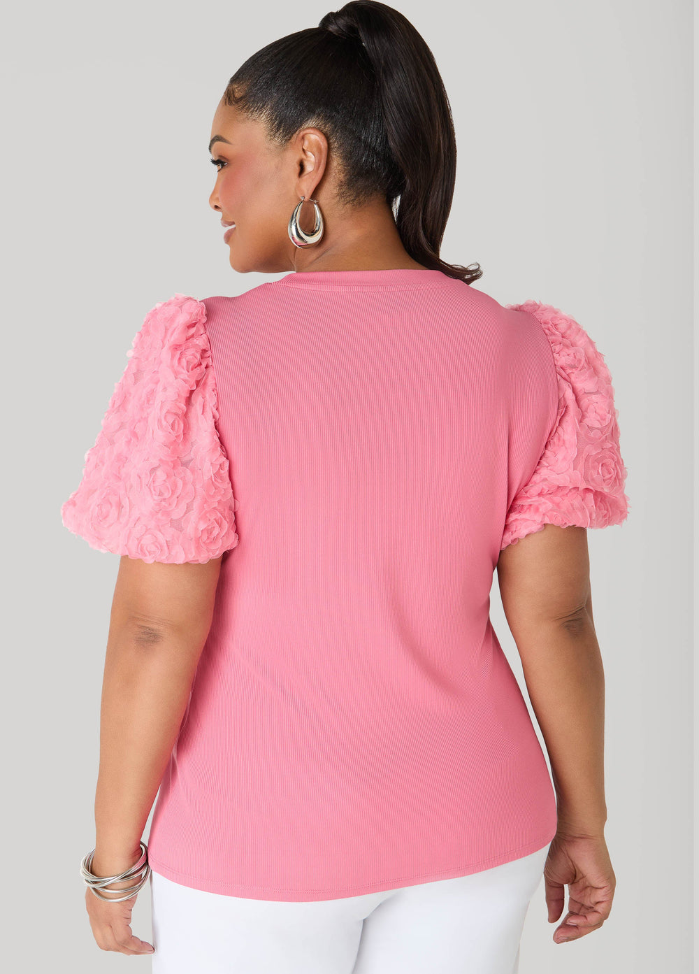Rosette Puff Sleeved Top Confetti | Ashley Stewart