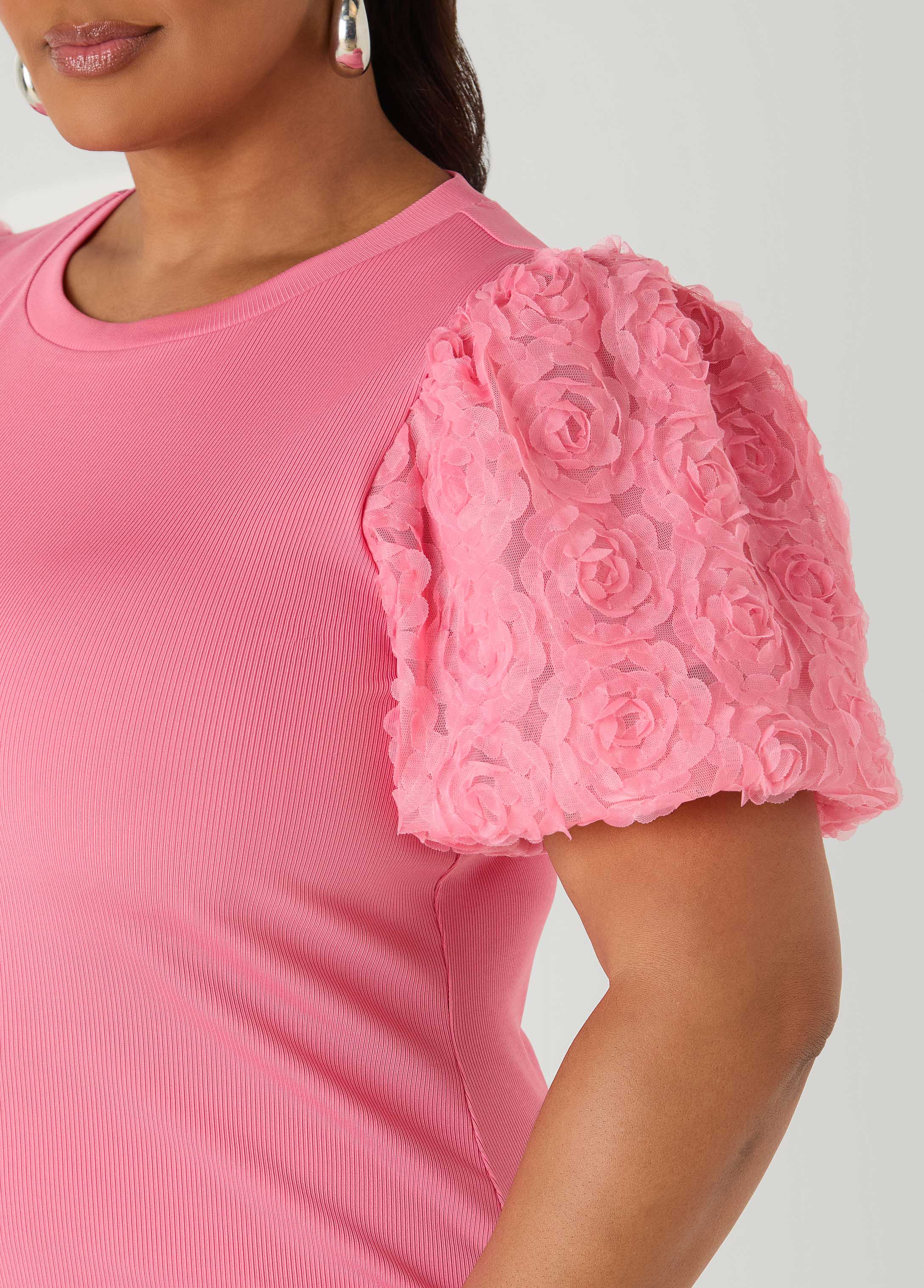 Rosette Puff Sleeved Top Confetti | Ashley Stewart