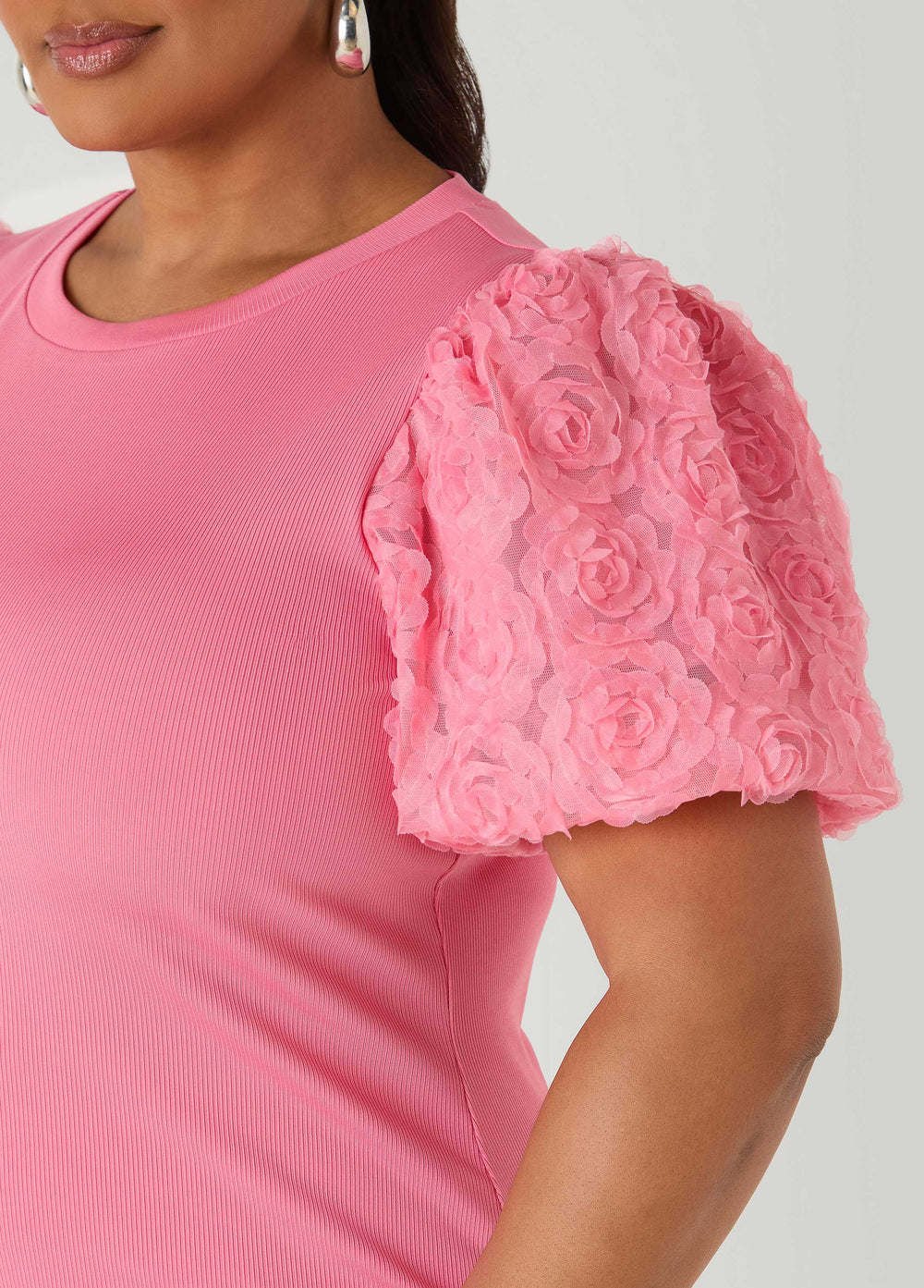 Rosette Puff Sleeved Top Confetti | Ashley Stewart