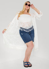 Fringed Floral Lace Duster White | Ashley Stewart