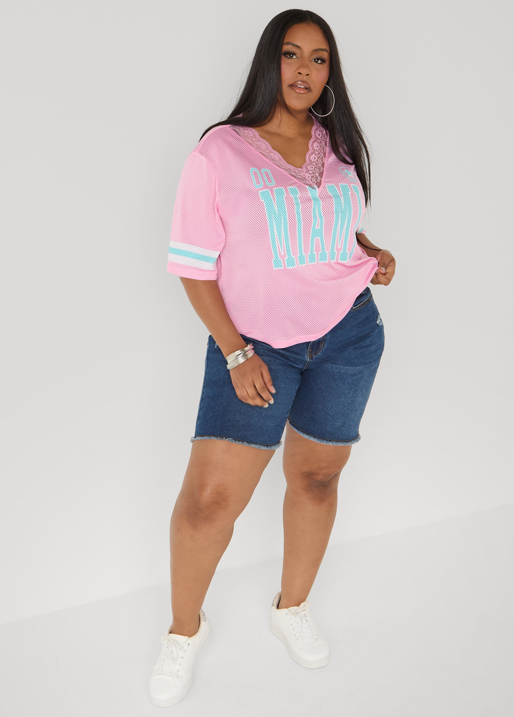 Miami Lace Trimmed Jersey Pink | Ashley Stewart