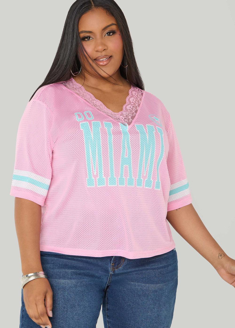 Miami Lace Trimmed Jersey Pink | Ashley Stewart