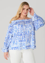 Off The Shoulder Tile Print Top Multi | Ashley Stewart