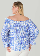 Off The Shoulder Tile Print Top Multi | Ashley Stewart