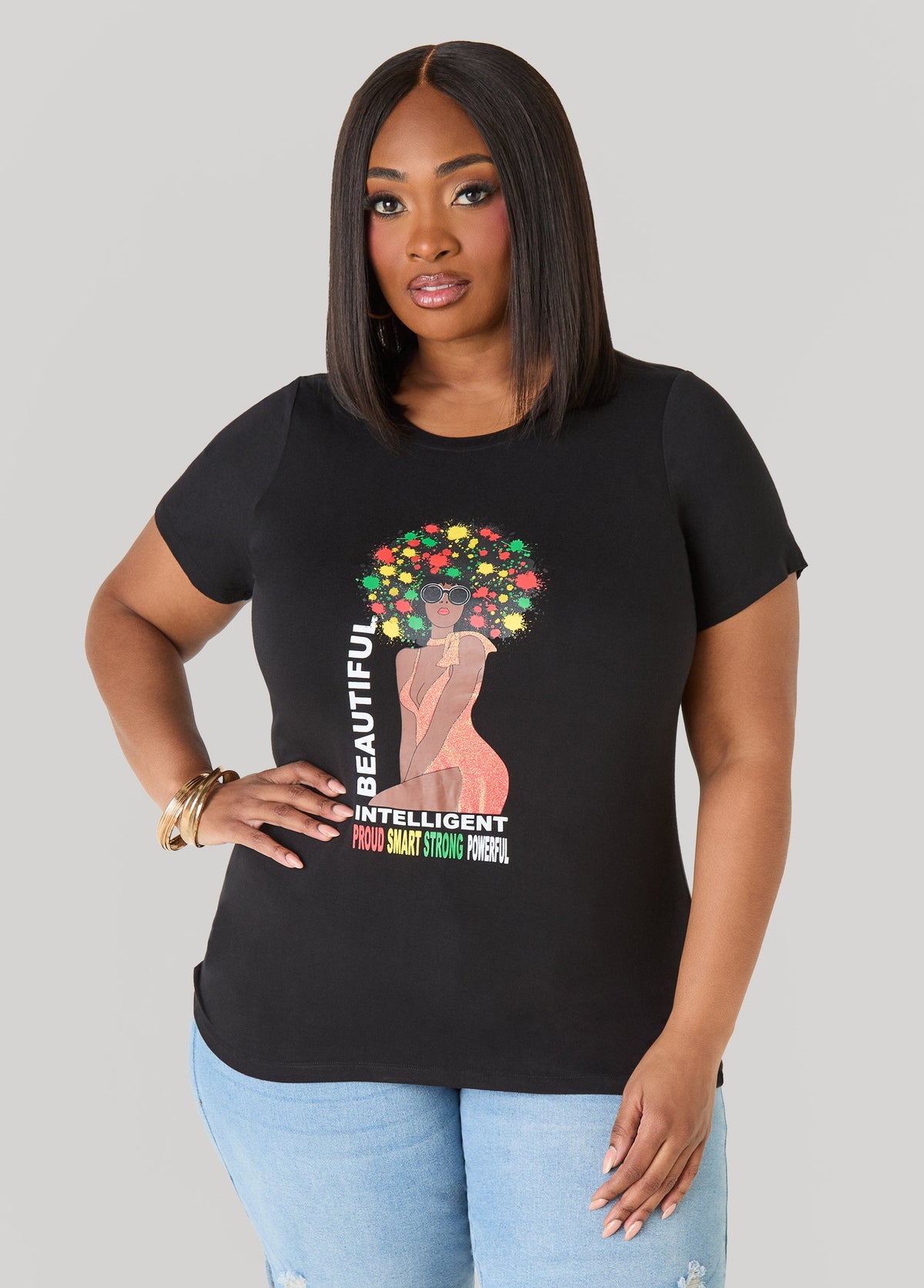 Beautiful Intelligent Graphic Tee Black | Ashley Stewart