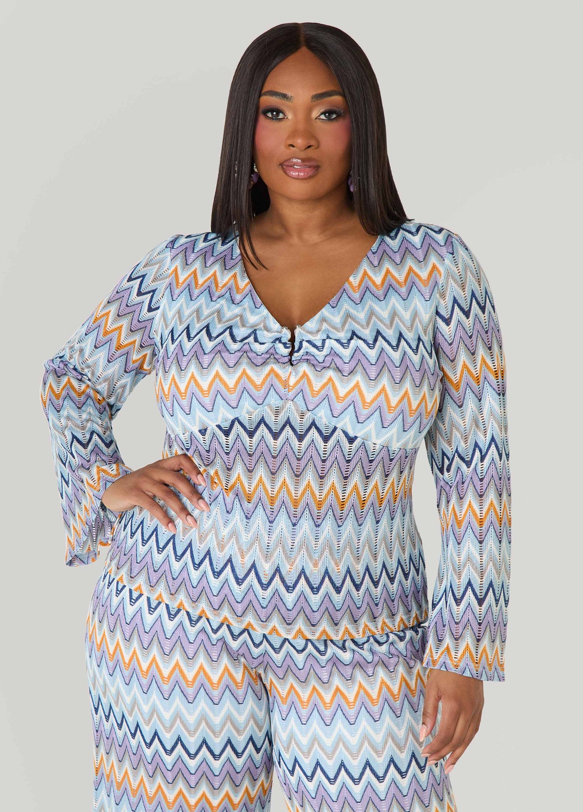 U Ring Chevron Knit Top Multi | Ashley Stewart