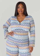 U Ring Chevron Knit Top Multi | Ashley Stewart
