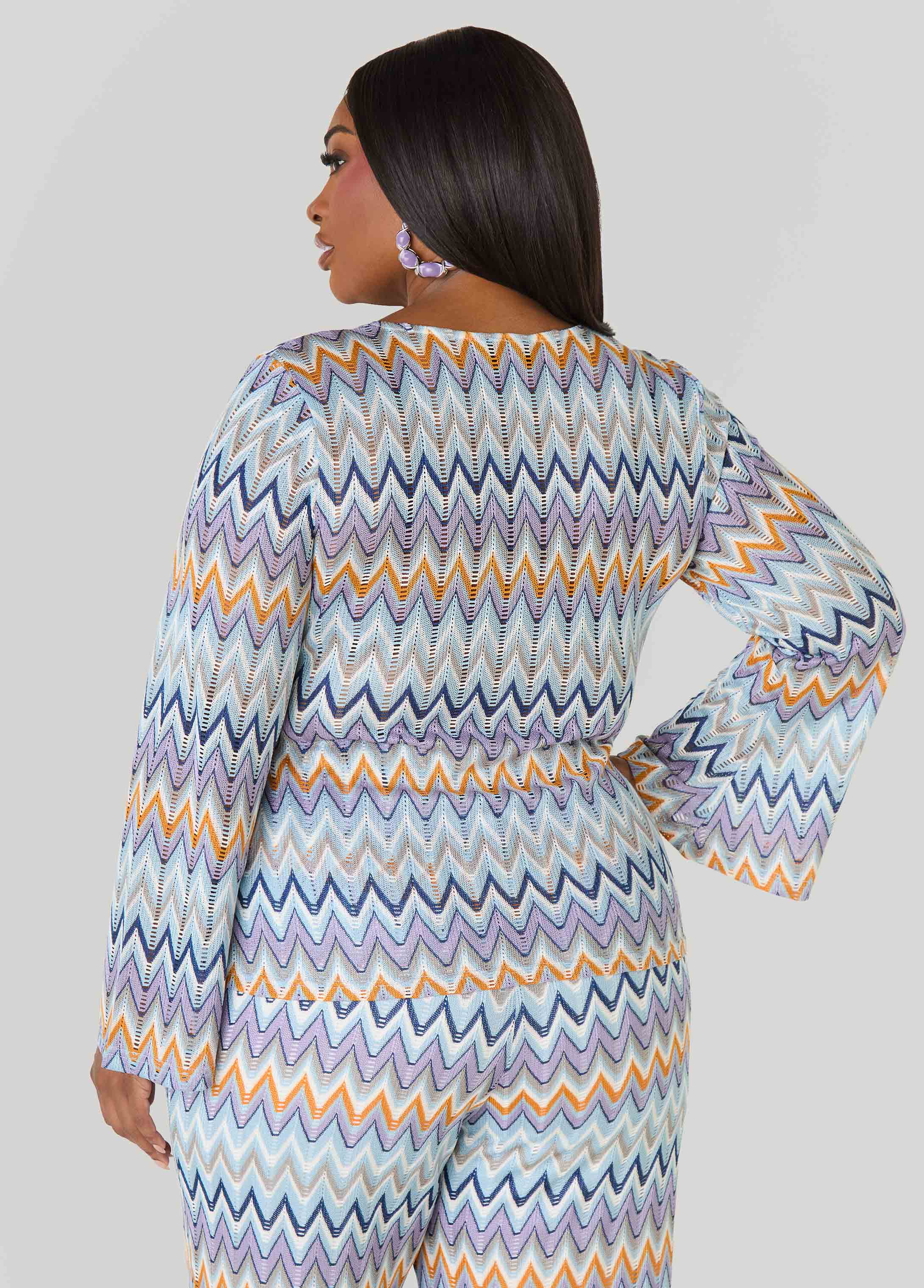 U Ring Chevron Knit Top Multi | Ashley Stewart