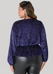 Burnout Velvet Faux Wrap Top Navy | Ashley Stewart