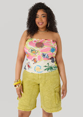 Tropical Print Mesh Tube Top Multi | Ashley Stewart