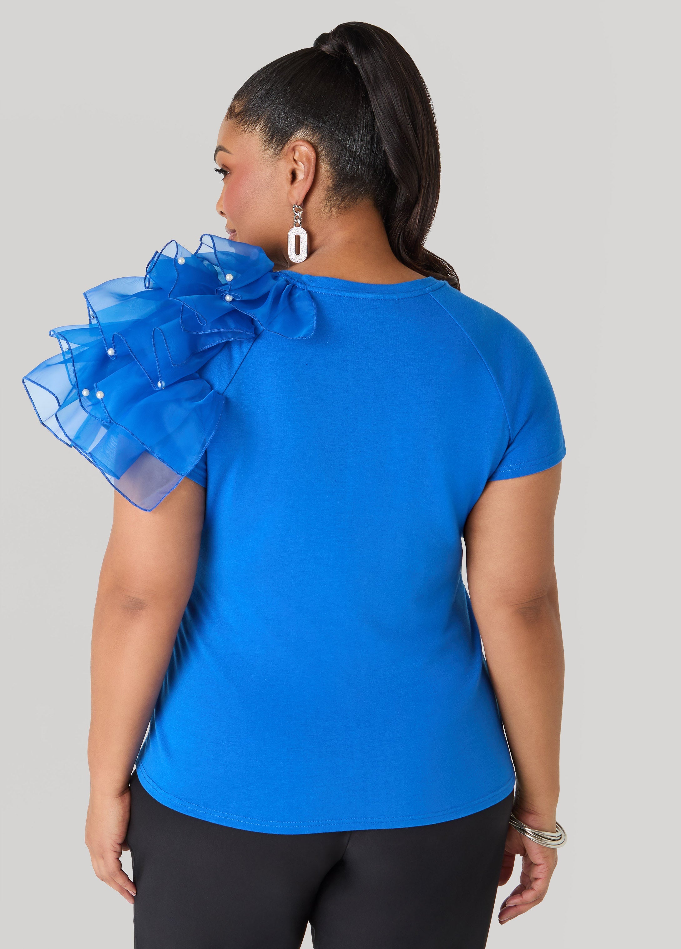 Slay Embellished Ruffled Tee Victoria Blue | Ashley Stewart