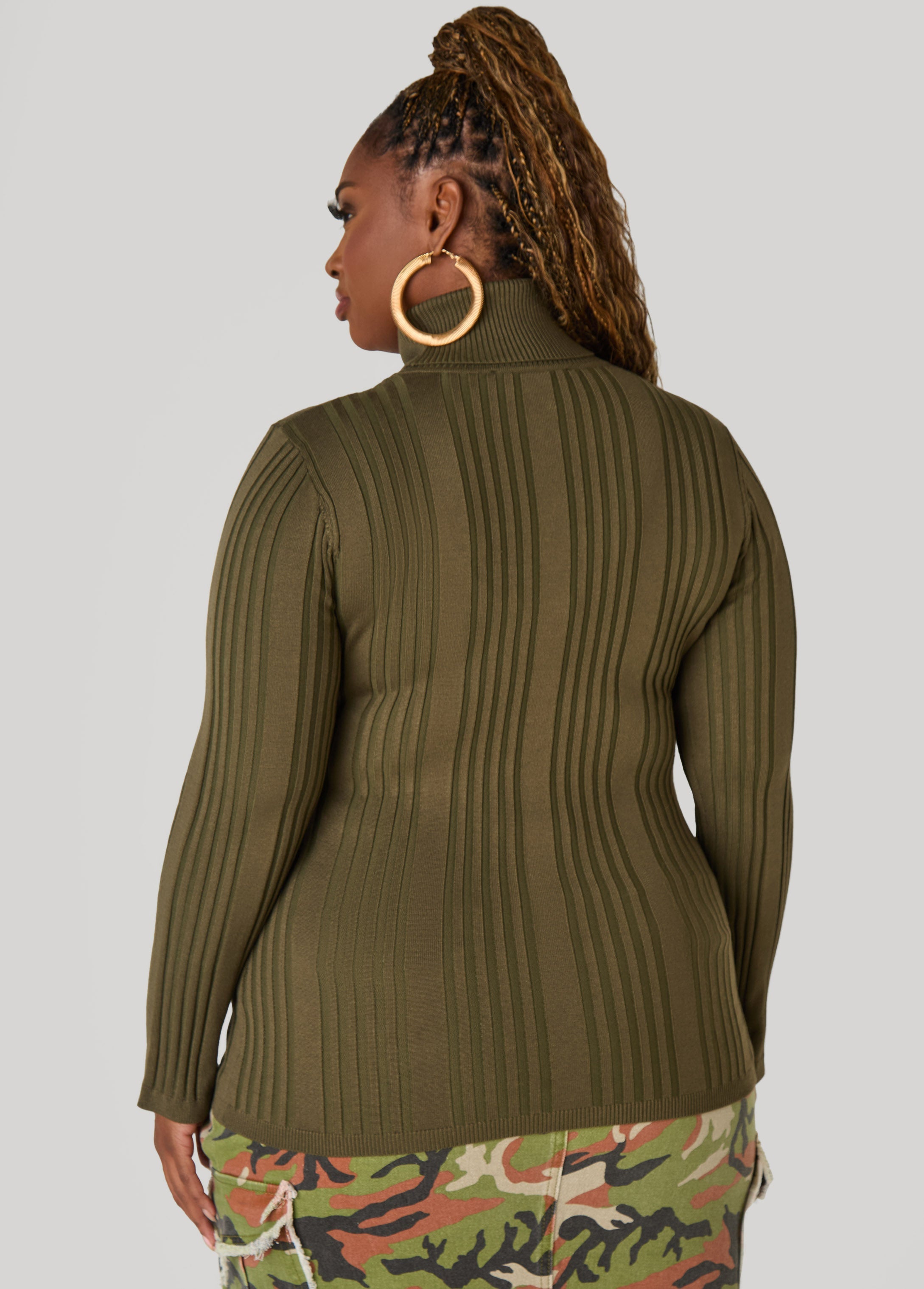 Turtleneck Ribbed Knit Sweater White | Ashley Stewart