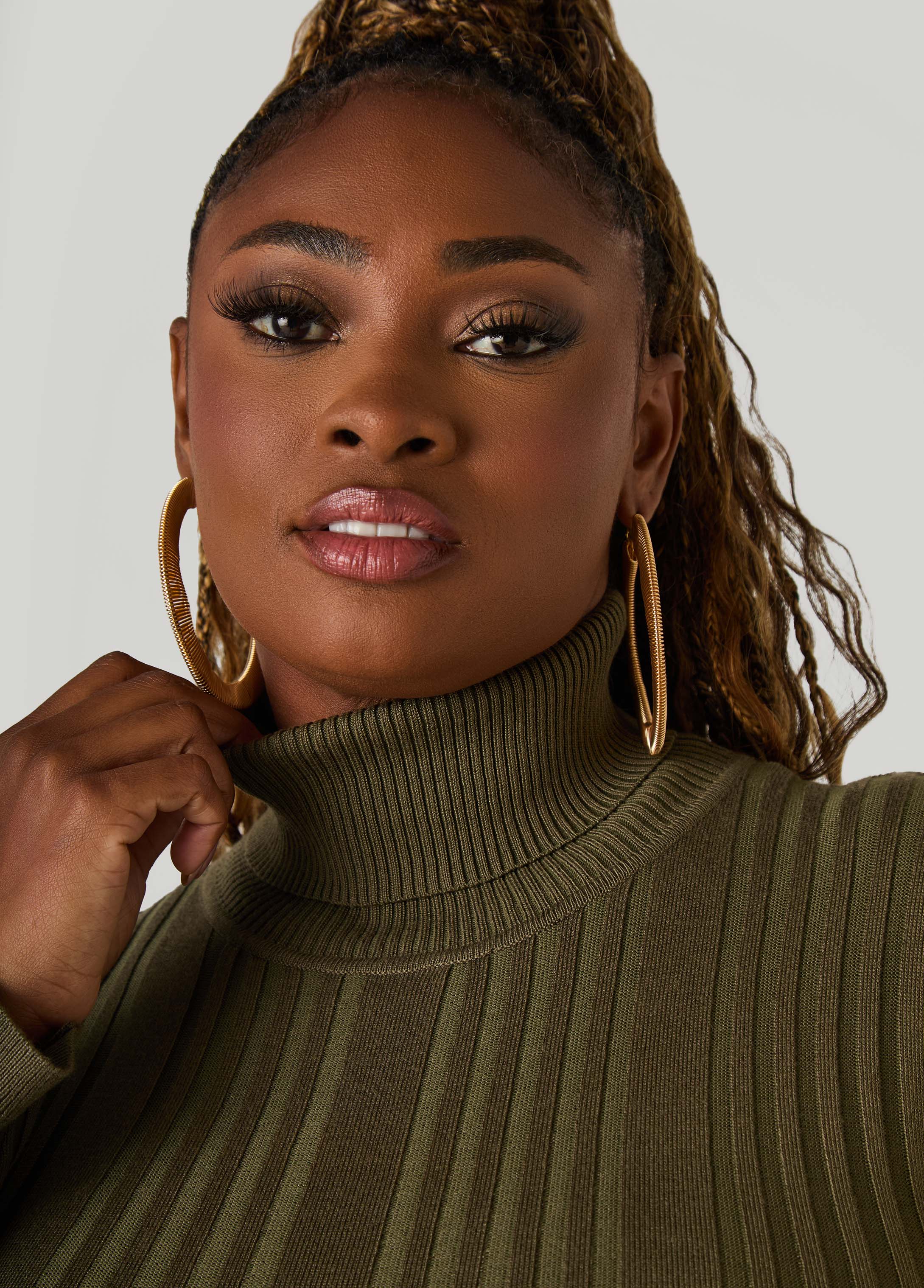 Turtleneck Ribbed Knit Sweater White | Ashley Stewart