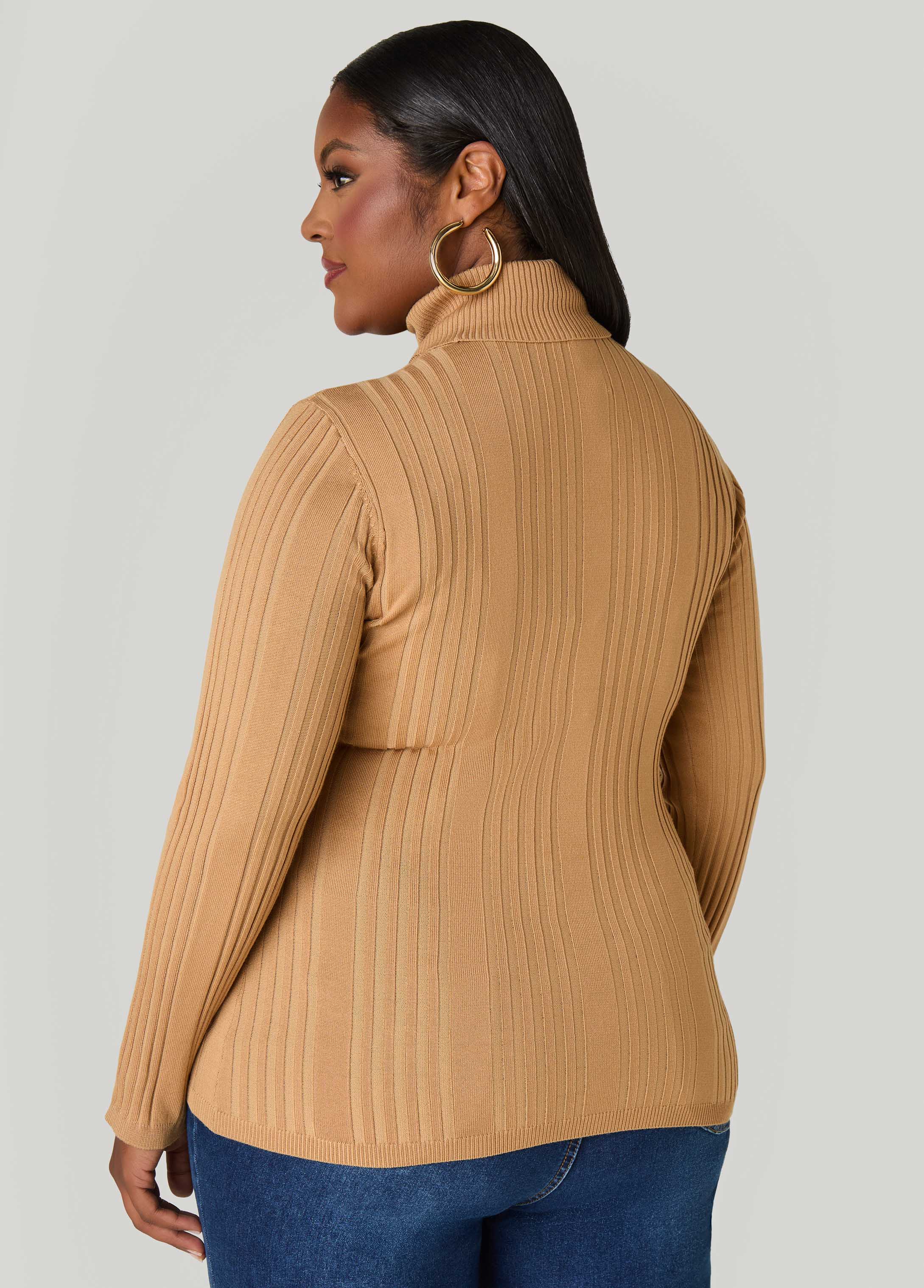 Turtleneck Ribbed Knit Sweater White | Ashley Stewart