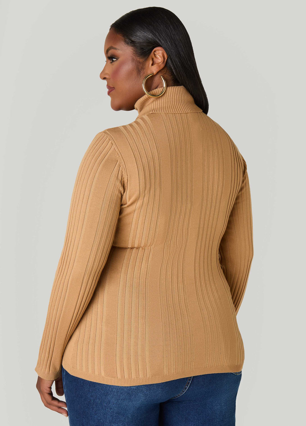 Turtleneck Ribbed Knit Sweater White | Ashley Stewart