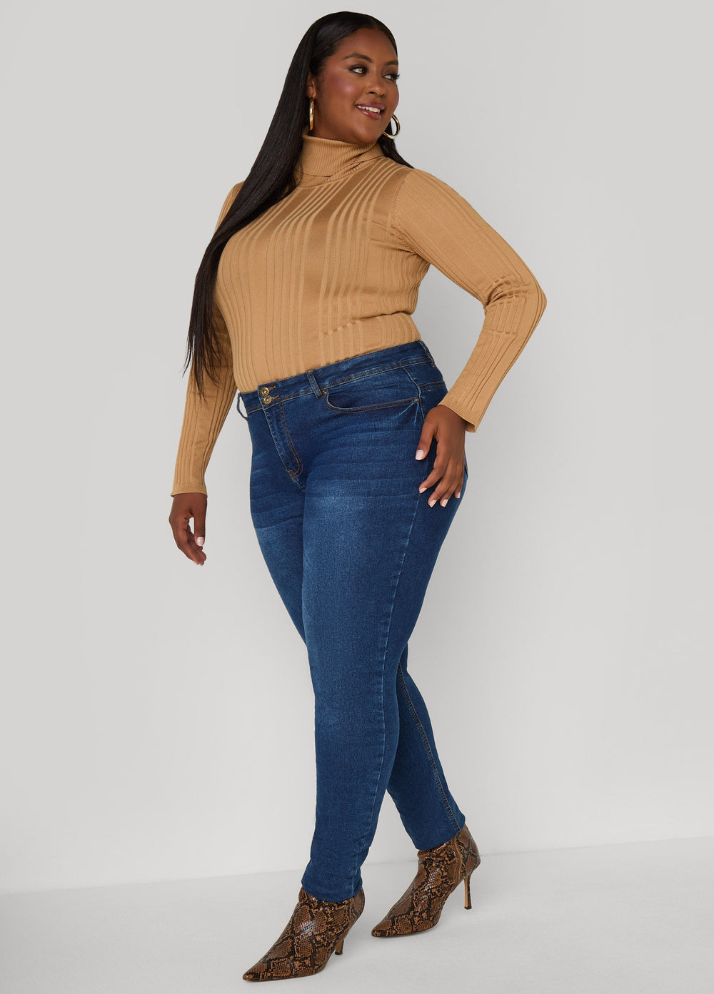Turtleneck Ribbed Knit Sweater White | Ashley Stewart