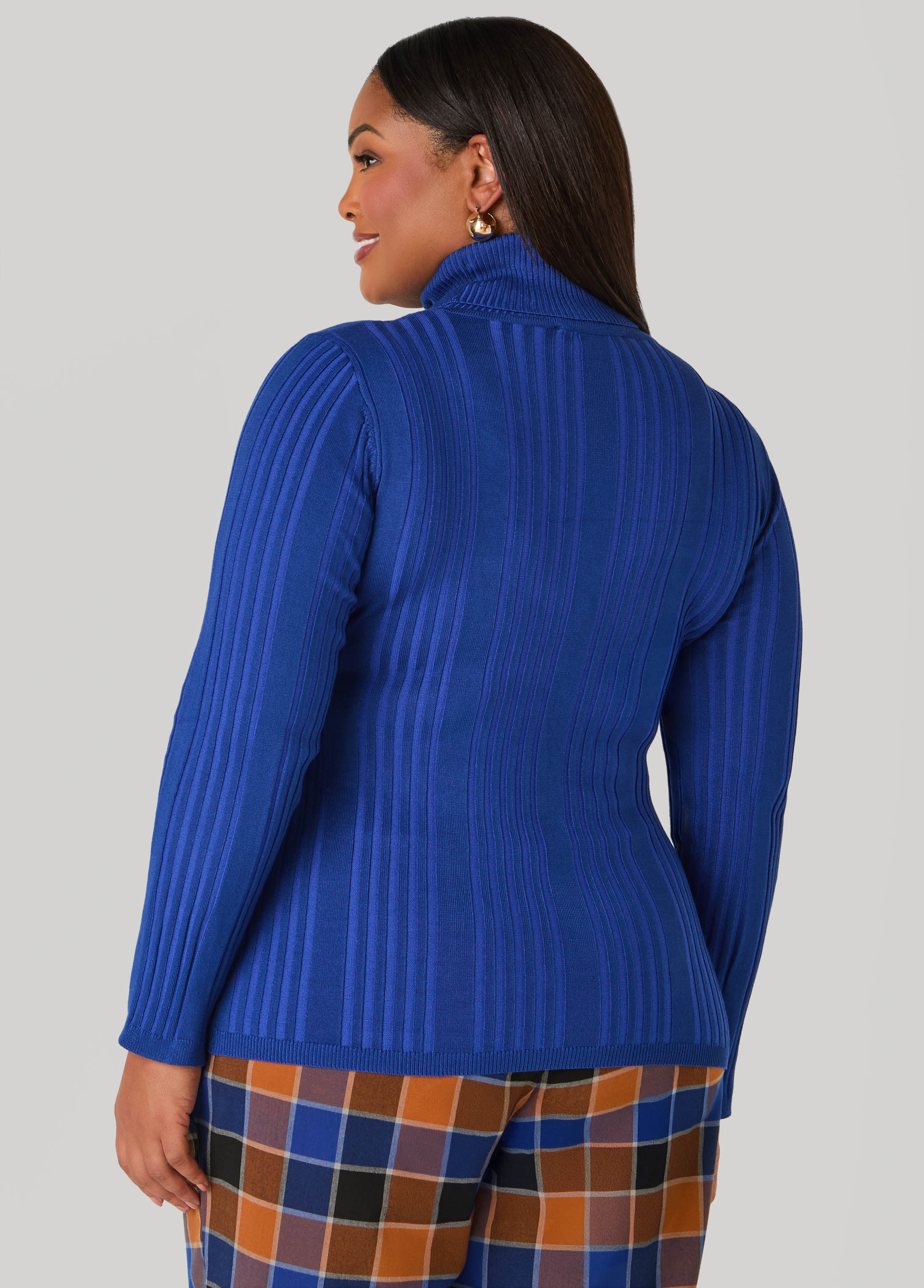 Turtleneck Ribbed Knit Sweater White | Ashley Stewart