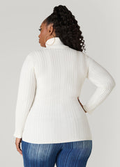 Turtleneck Ribbed Knit Sweater White | Ashley Stewart