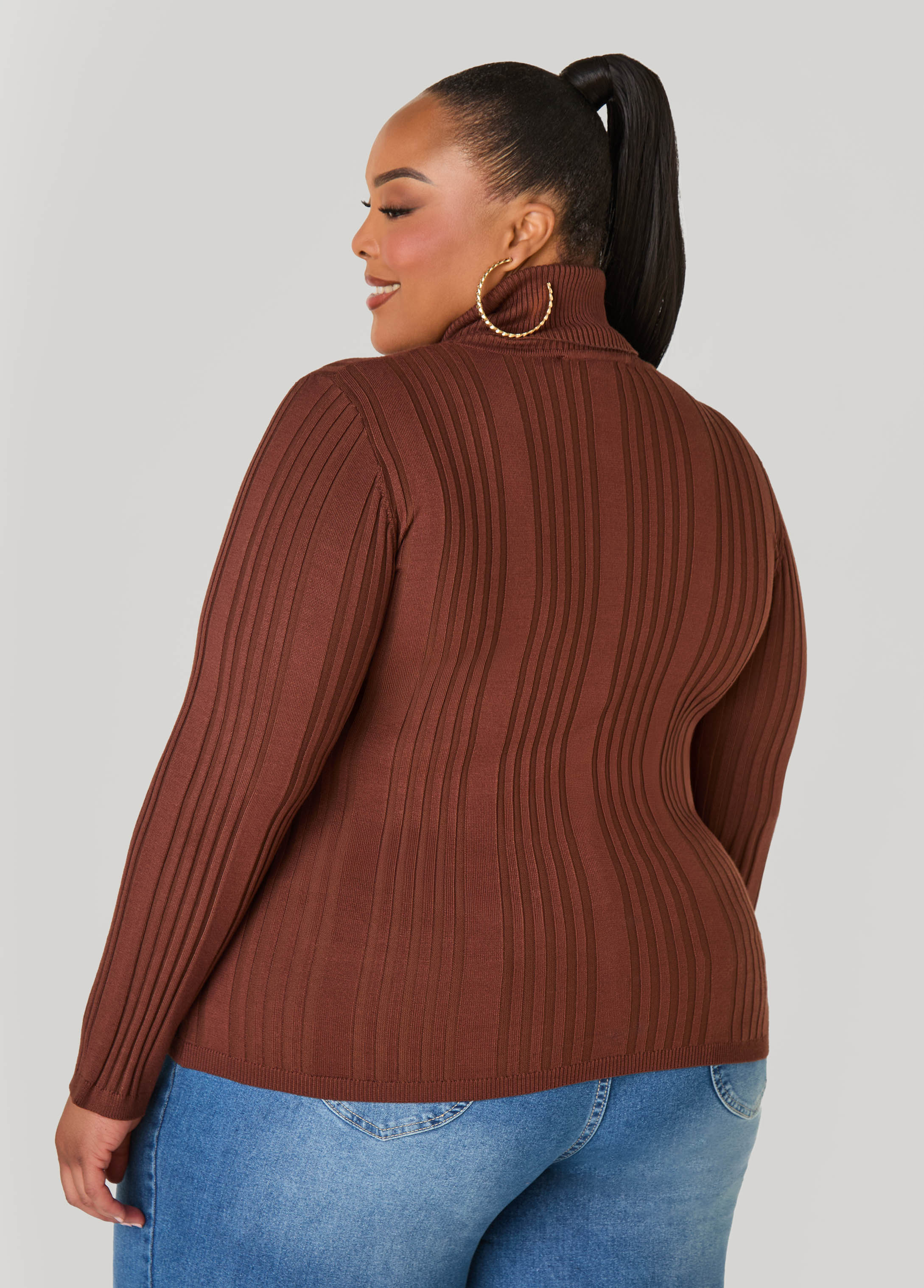 Turtleneck Ribbed Knit Sweater White | Ashley Stewart