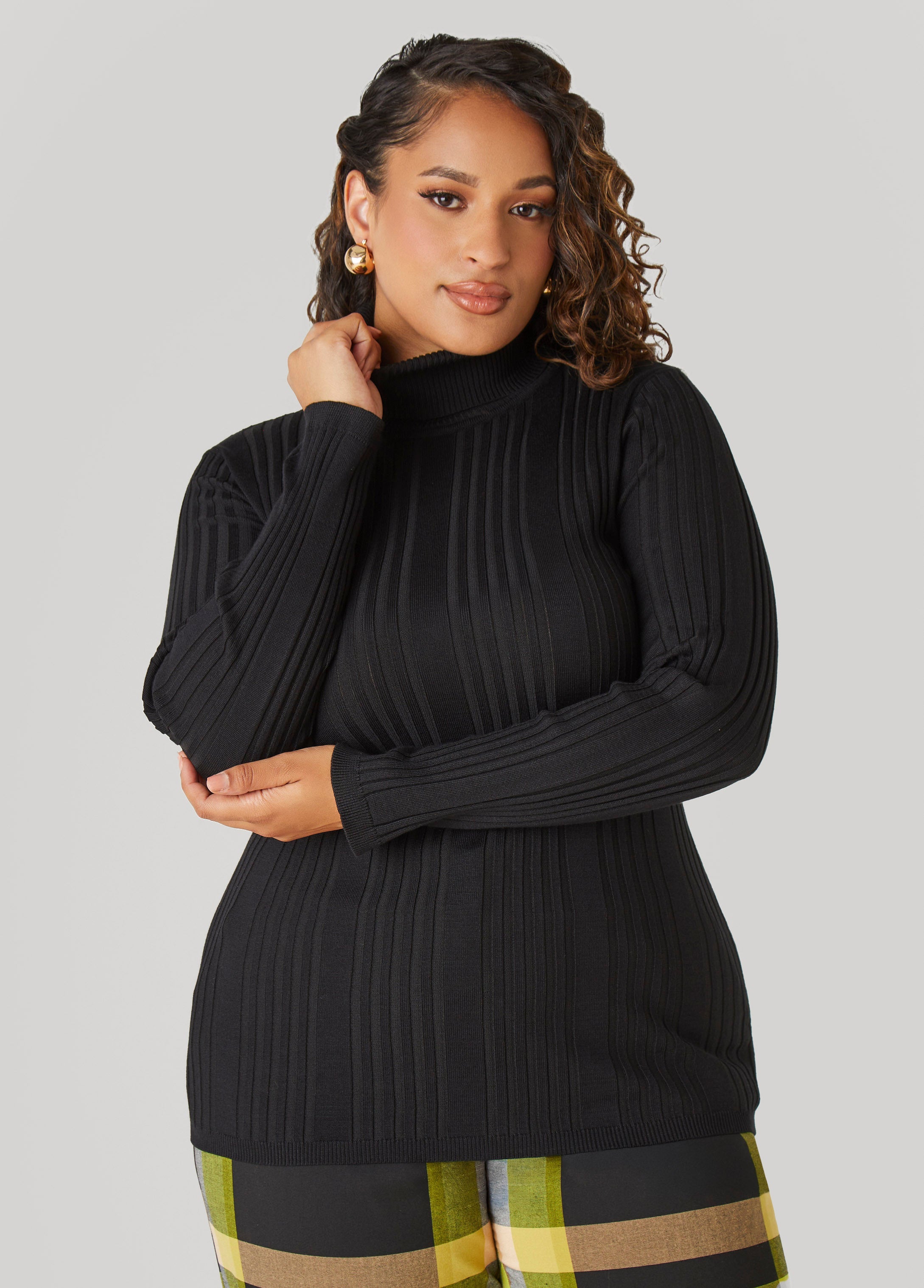 Turtleneck Ribbed Knit Sweater White | Ashley Stewart