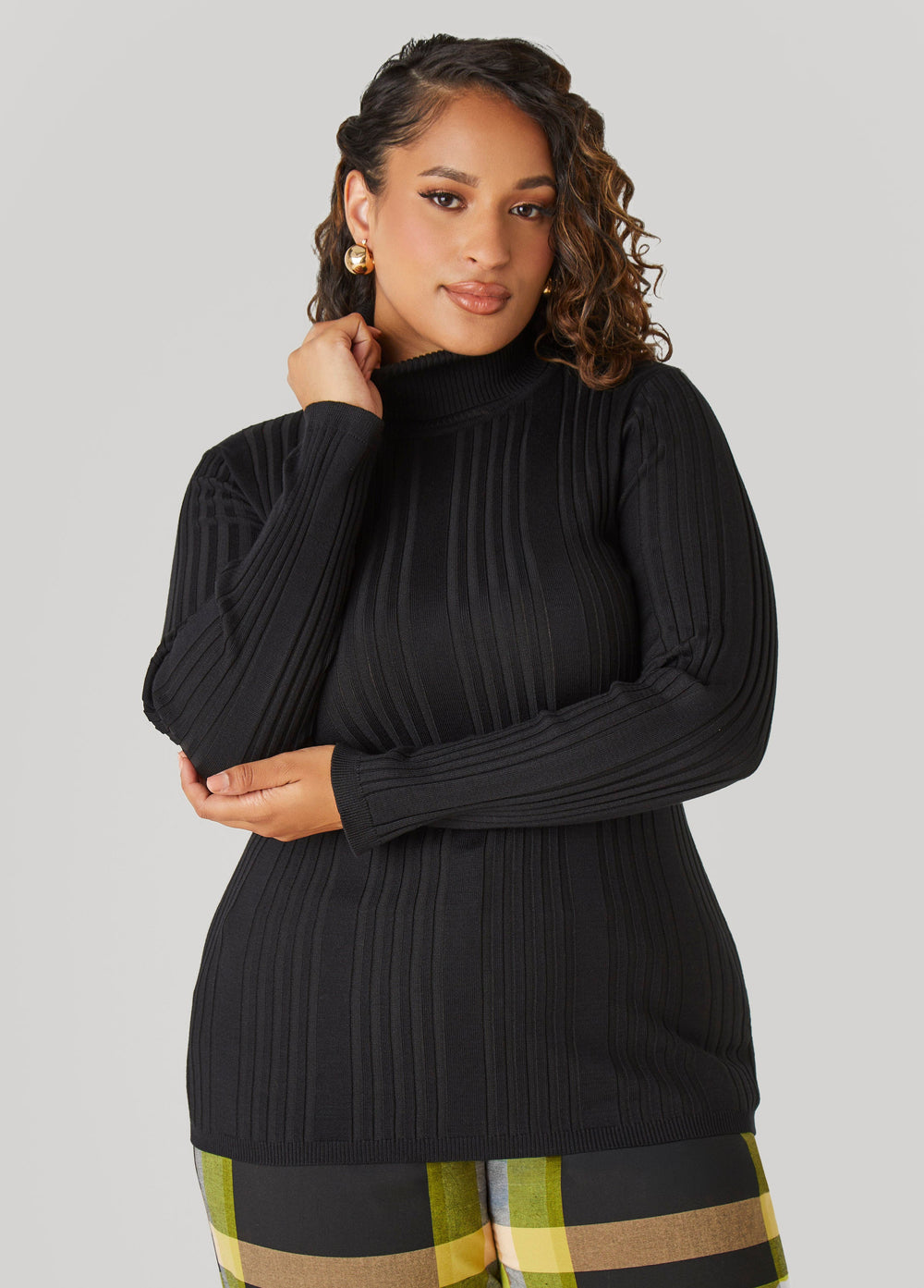 Turtleneck Ribbed Knit Sweater White | Ashley Stewart