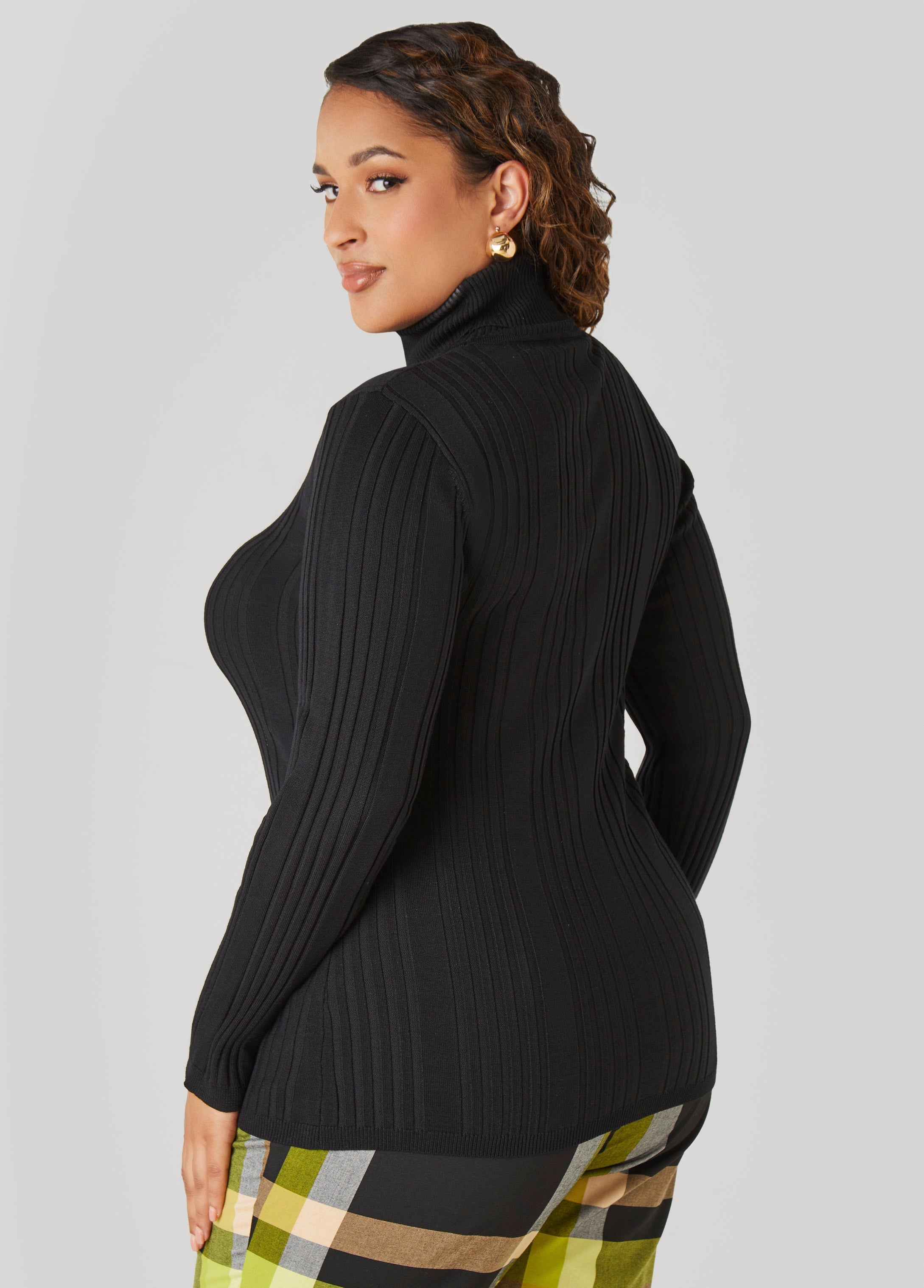Turtleneck Ribbed Knit Sweater White | Ashley Stewart