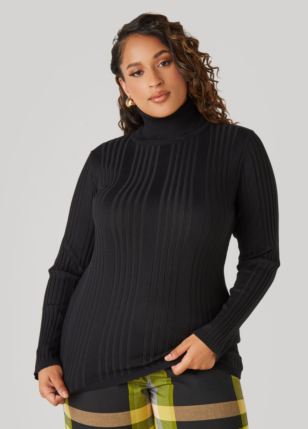 Turtleneck Ribbed Knit Sweater White | Ashley Stewart