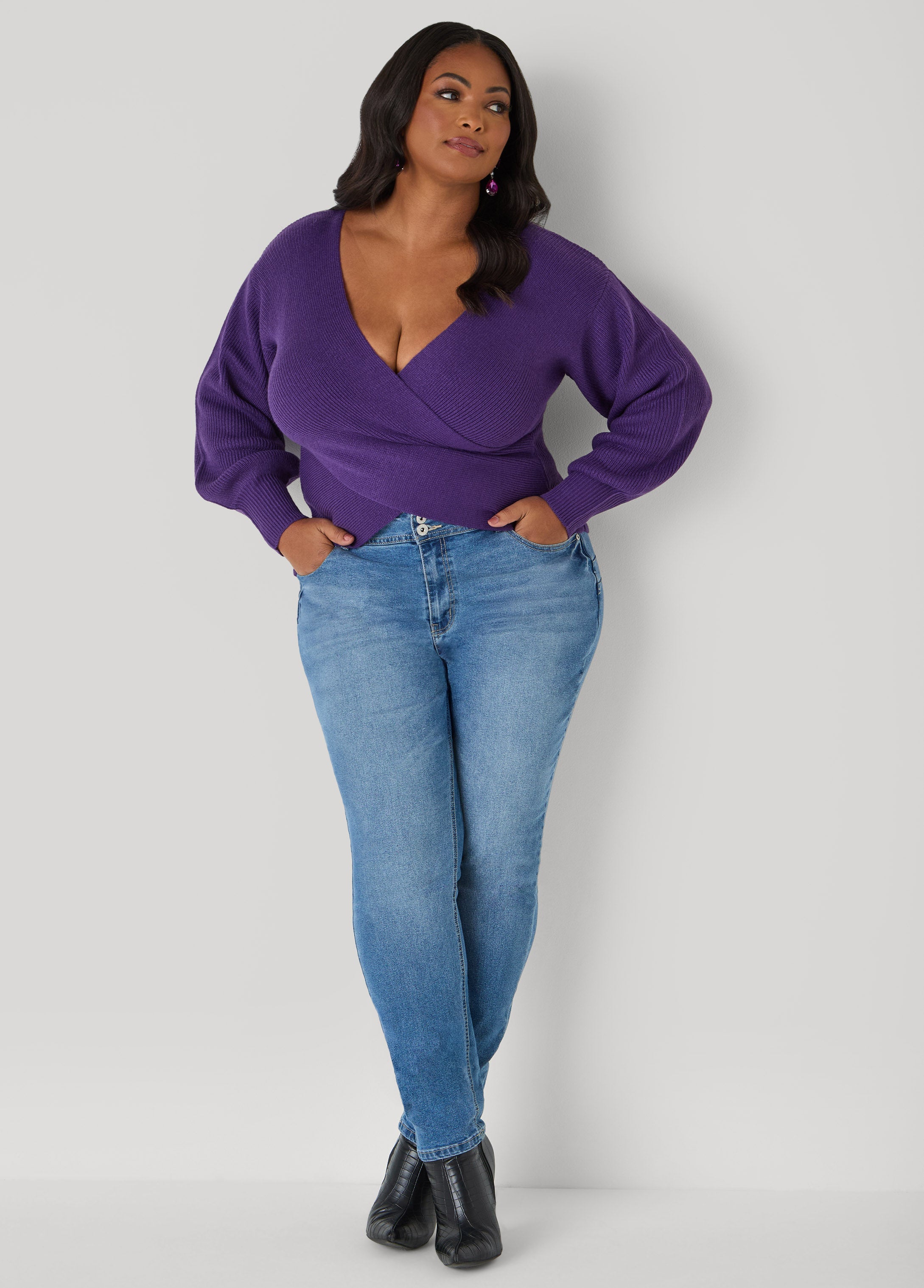 Crisscross Sweater Black | Ashley Stewart