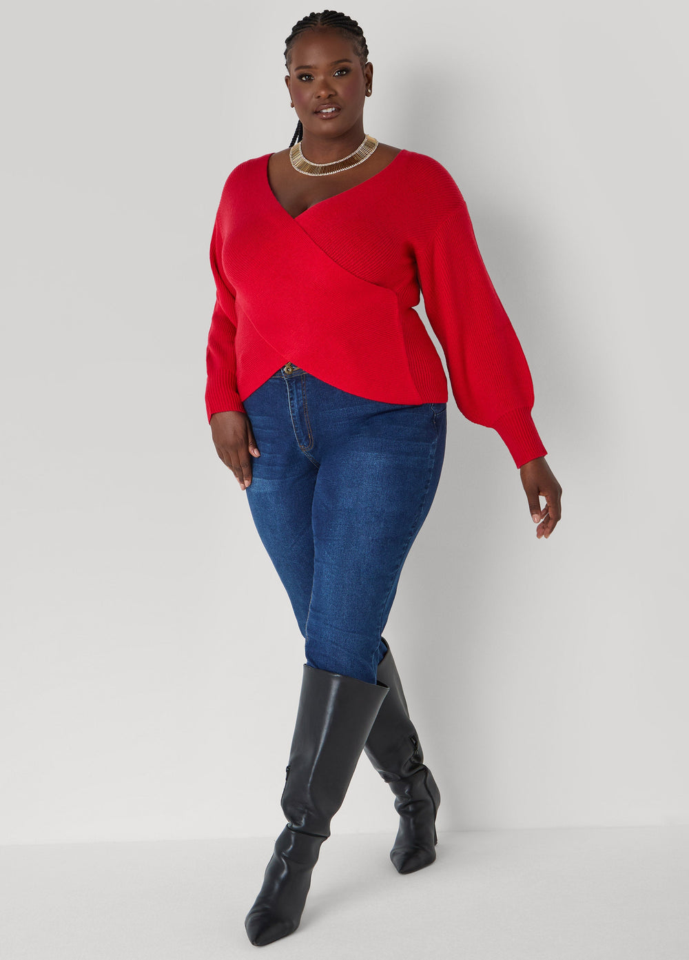 Crisscross Sweater Black | Ashley Stewart