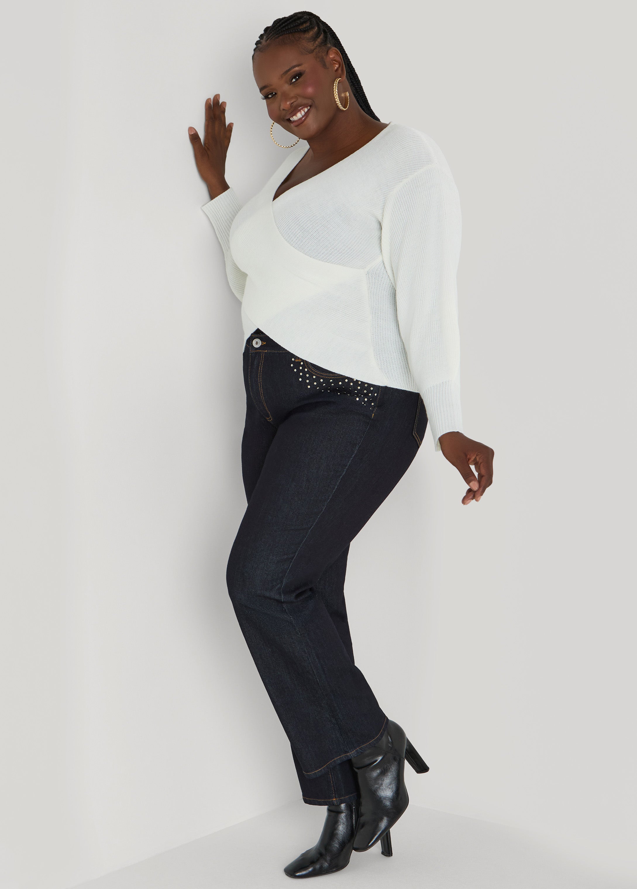 Crisscross Sweater Black | Ashley Stewart