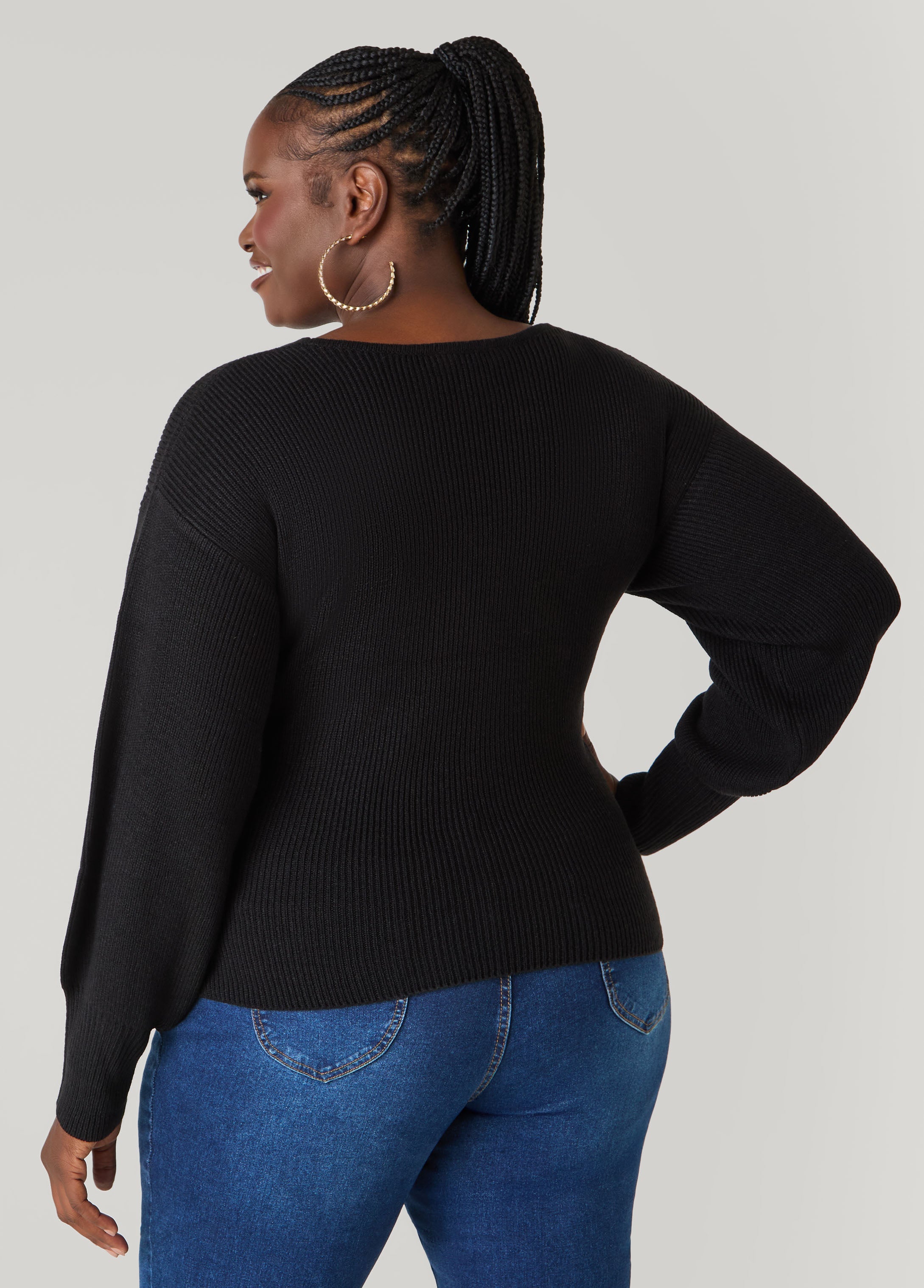 Crisscross Sweater Black | Ashley Stewart