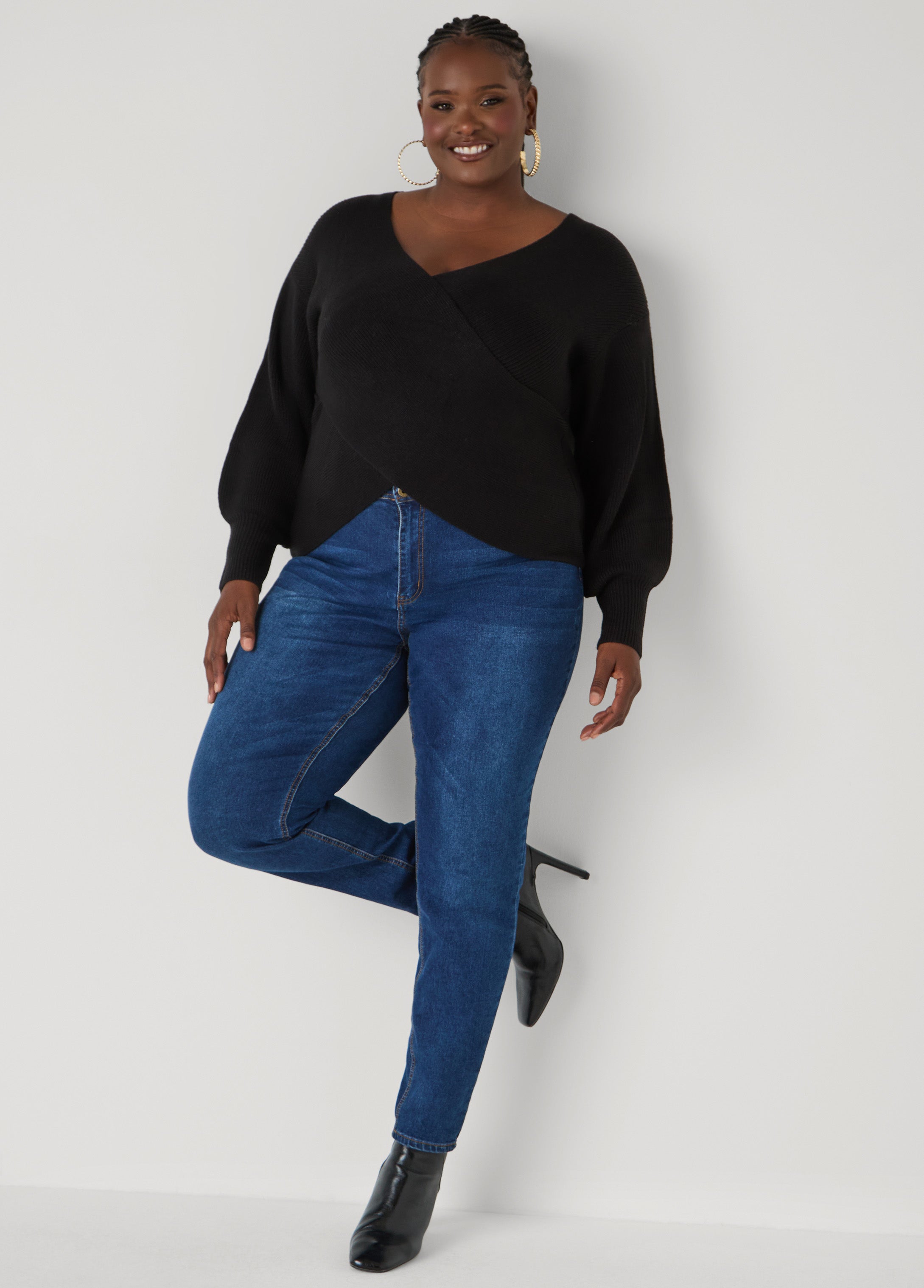 Crisscross Sweater Black | Ashley Stewart