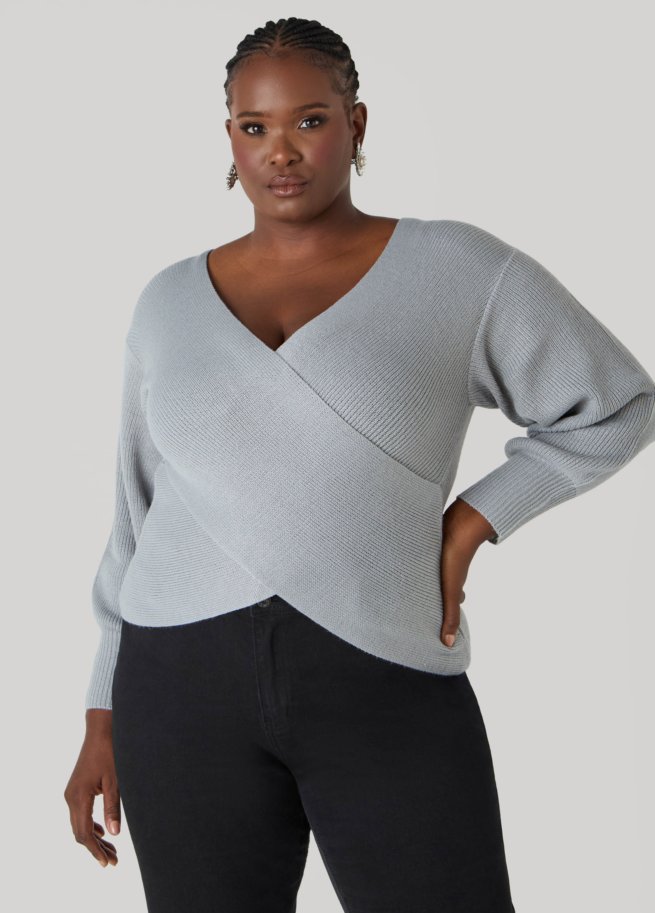 Crisscross Sweater Black | Ashley Stewart
