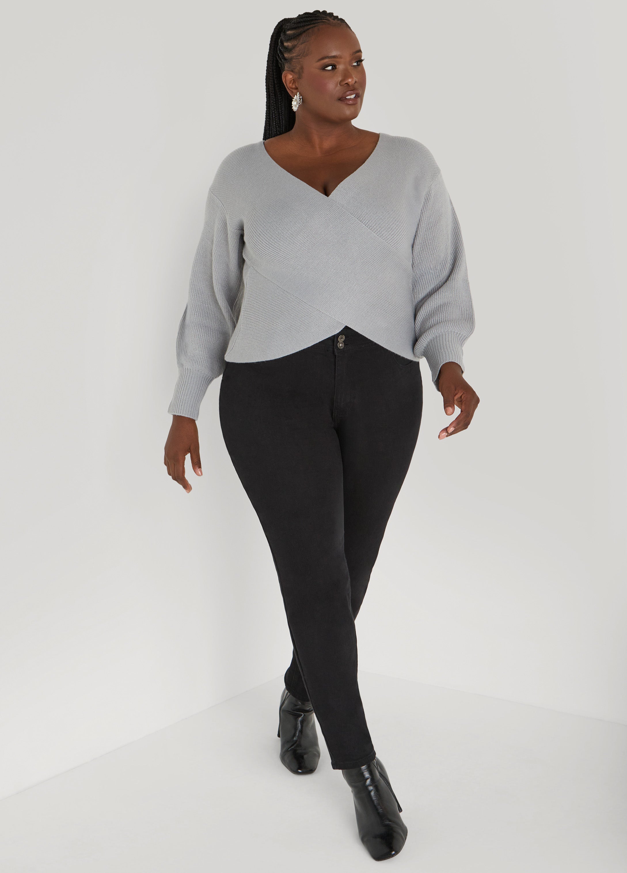 Crisscross Sweater Black | Ashley Stewart