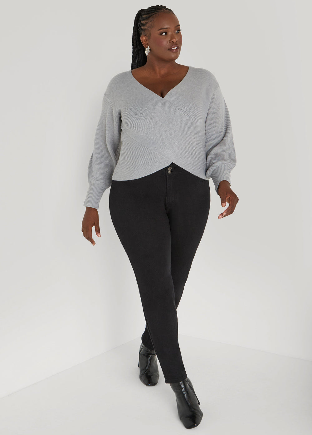 Crisscross Sweater Black | Ashley Stewart