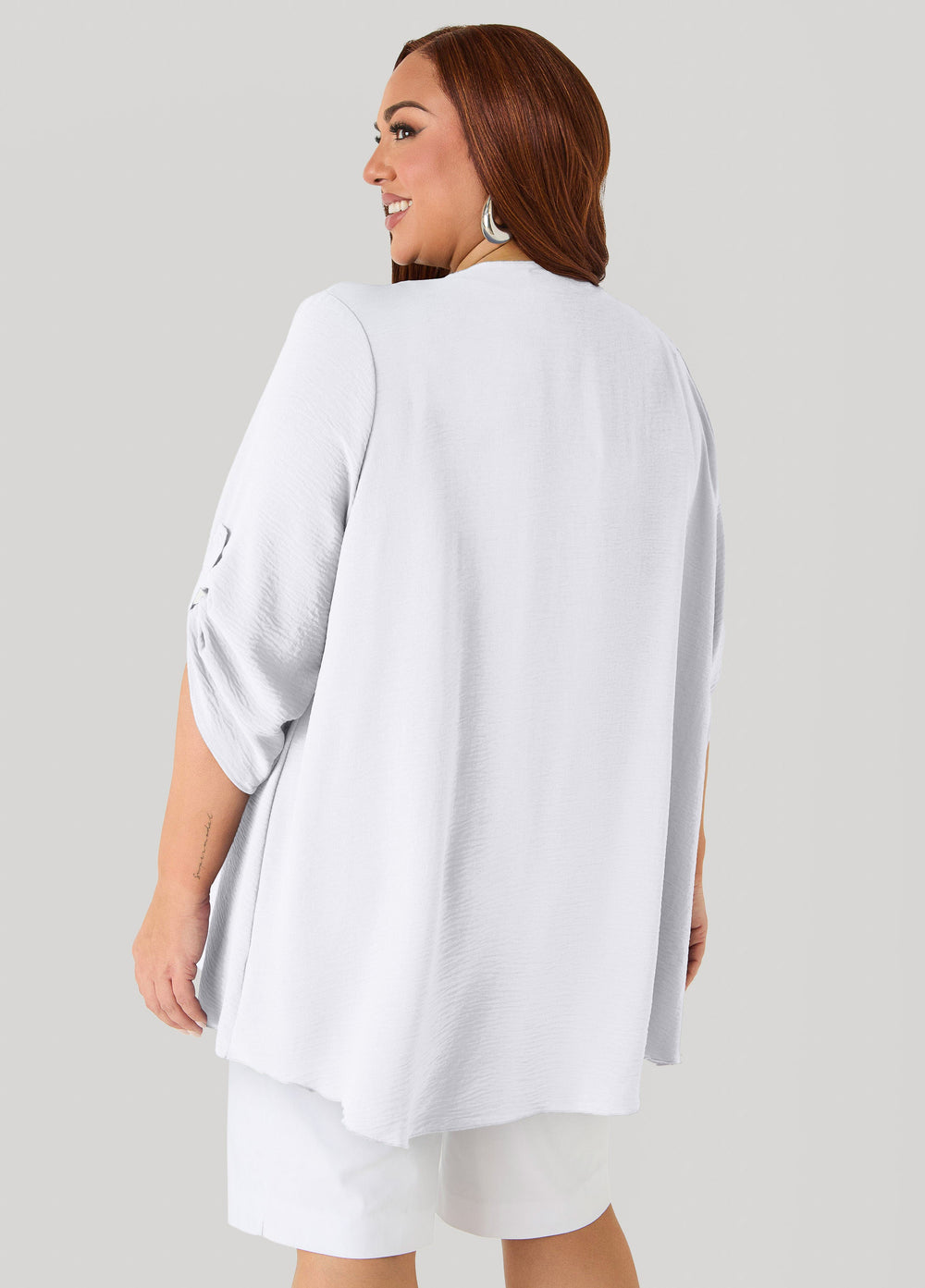 Textured Open Front Kimono Blue | Ashley Stewart