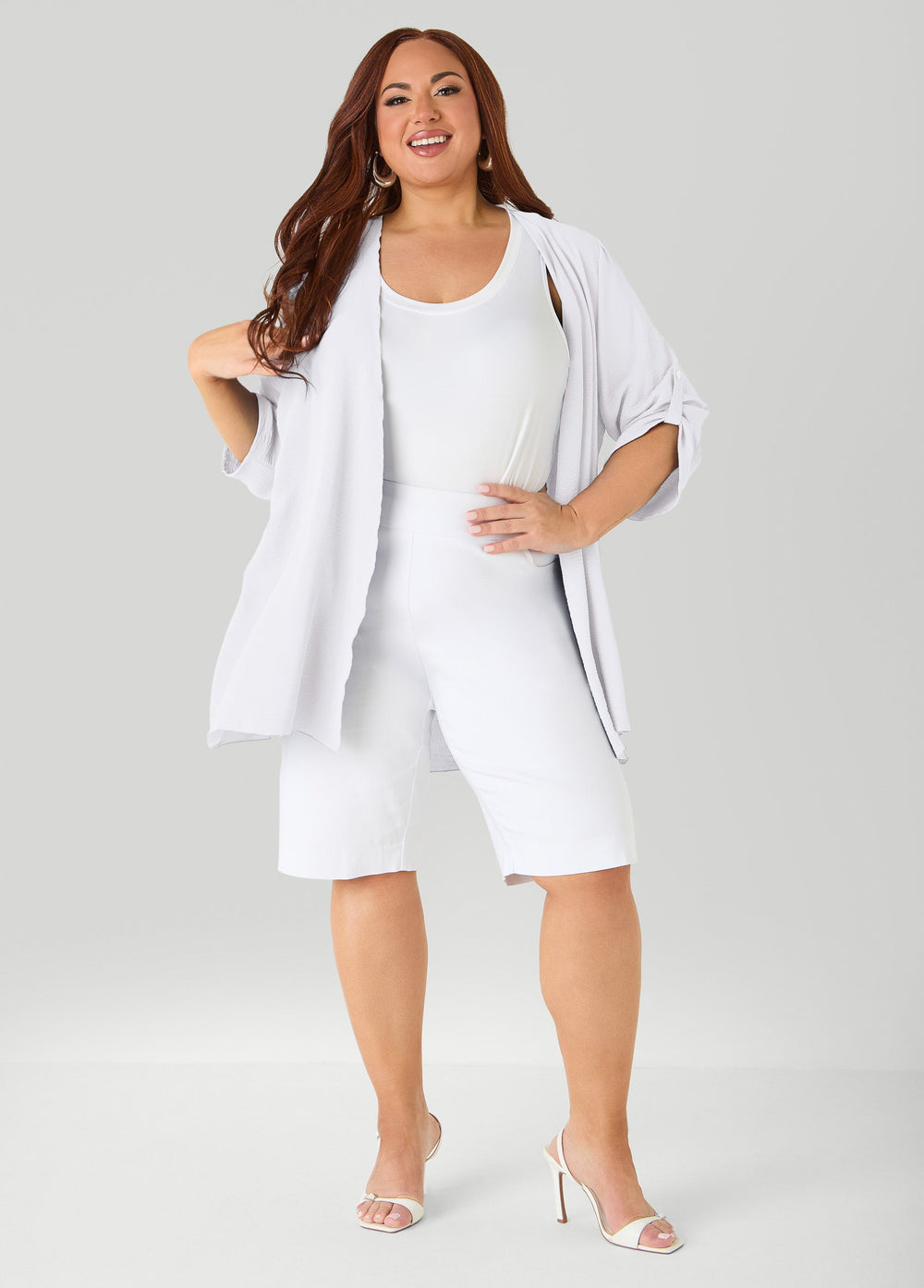 Textured Open Front Kimono Blue | Ashley Stewart