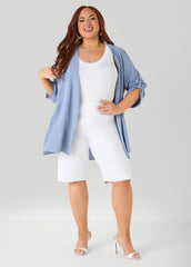 Textured Open Front Kimono Blue | Ashley Stewart