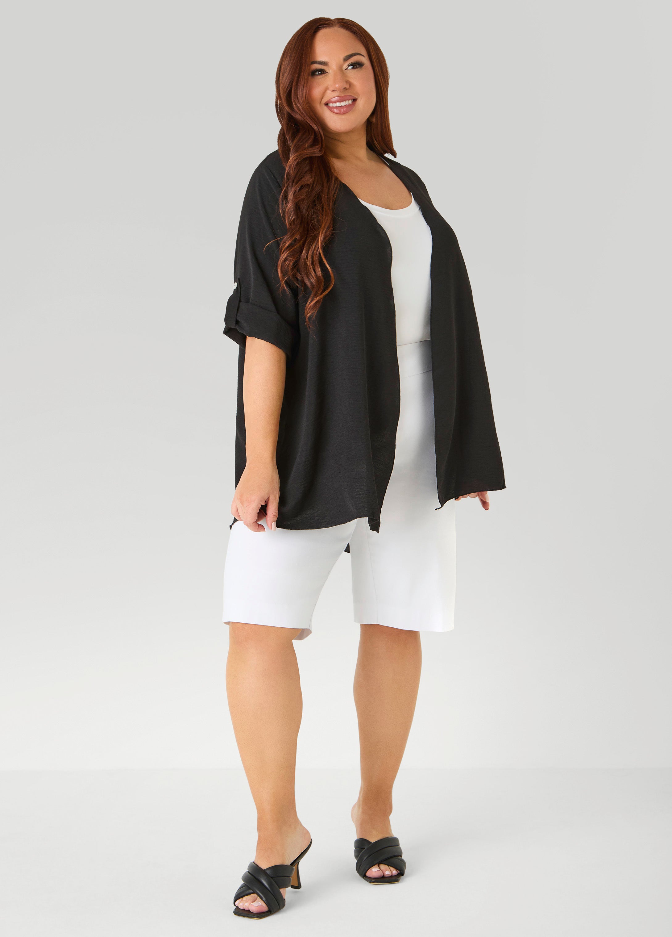 Textured Open Front Kimono Blue | Ashley Stewart
