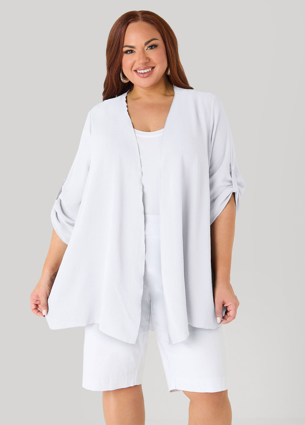 Textured Open Front Kimono Blue | Ashley Stewart
